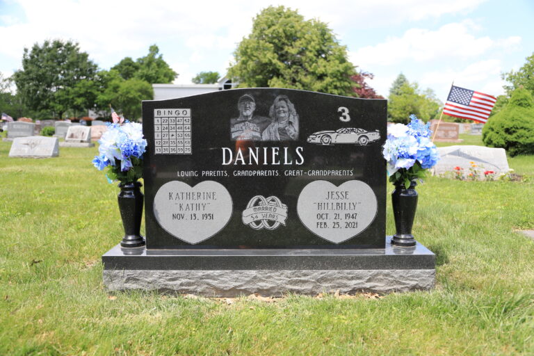 Black granite companion upright headstone